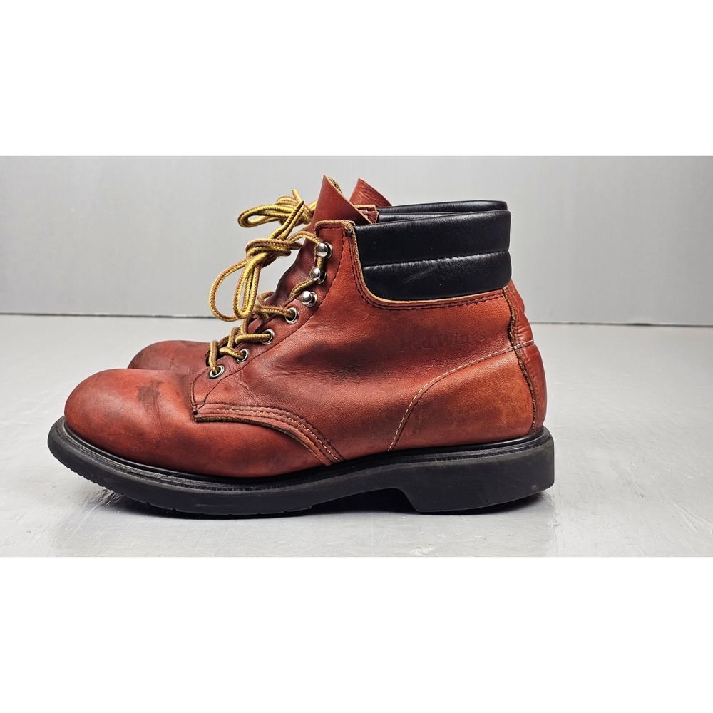 VTG Red Wing Boots Mens 8.5 H Red Leather Steel Toe Work‎ USA Made ANSI Z41 PT91